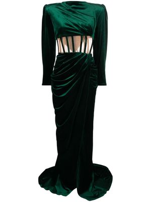 Ana Radu corset-waist velvet maxi dress - Green