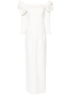 Ana Radu floral-appliqué crepe gown - White