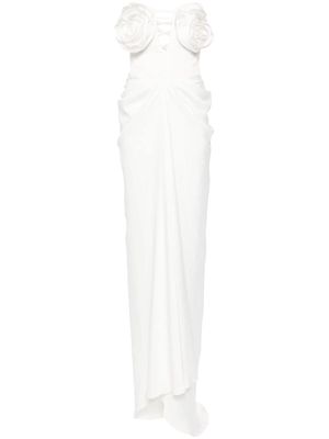 Ana Radu floral-appliqué draped dress - White