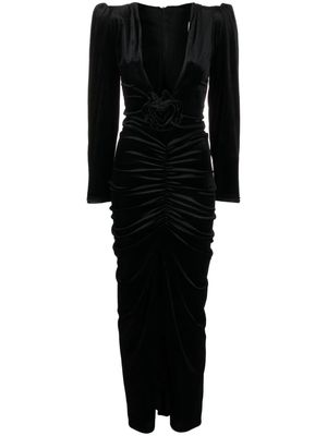 Ana Radu floral-appliqué velvet gown - Black