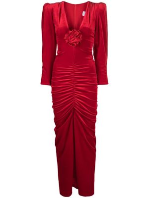 Ana Radu floral-appliqué velvet gown - Red
