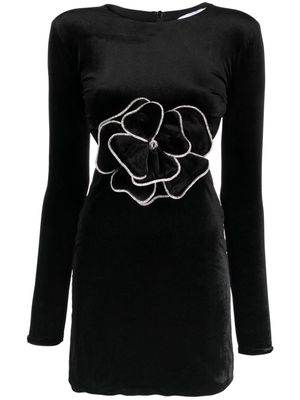 Ana Radu floral-appliqué velvet minidress - Black