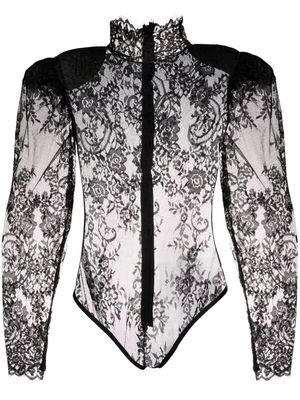 Ana Radu floral-lace shoulder-pads bodysuit - Black
