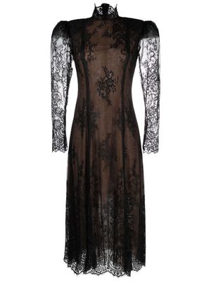 Ana Radu floral-lace shoulder-pads dress - Black