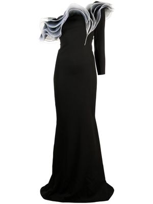 Ana Radu layered-detail asymmetric gown - Black
