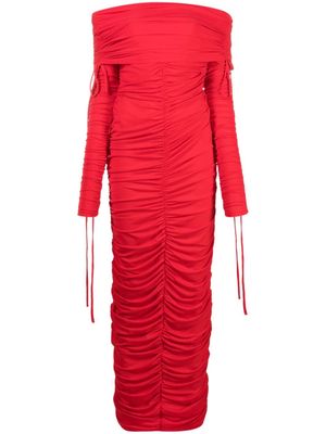 Ana Radu off-shoulder draped long dress - Red