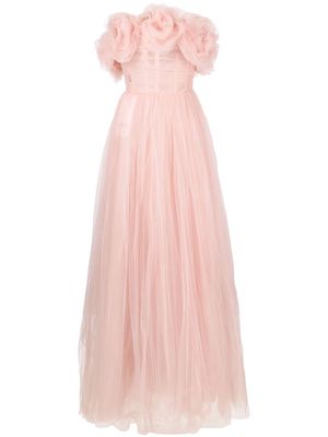Ana Radu rose-appliqué tulle gown dress - Pink