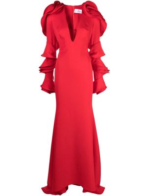 Ana Radu ruffle-trimmed plunge gown - Red