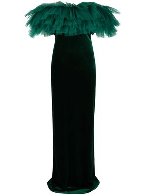 Ana Radu ruffled-bardot velvet maxi dress - Green