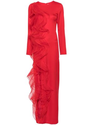Ana Radu ruffled long-sleeve gown - Red