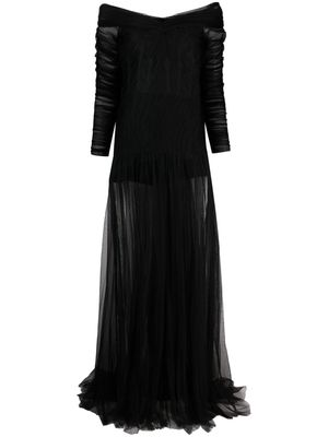Ana Radu sheer-overlay off-shoulder gown - Black