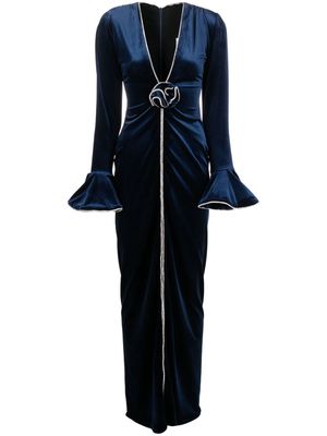 Ana Radu V-neck velour long dress - Blue
