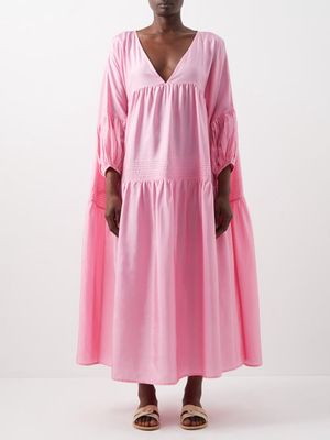 Anaak - Airi Banded Silk-habotai Maxi Dress - Womens - Light Pink