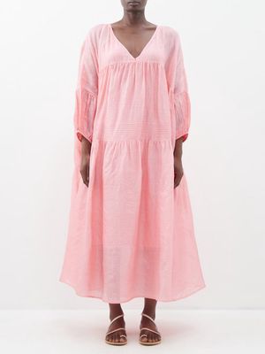 Anaak - Airi Banded Silk-habotai Midi Dress - Womens - Light Pink