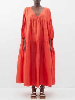 Anaak - Airi Banded Silk-habotai Midi Dress - Womens - Red