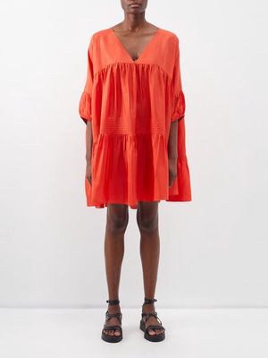 Anaak - Airi V-neck Gathered Silk Mini Dress - Womens - Red
