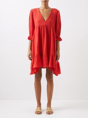 Anaak - Ajmer Cotton Plissé-voile Mini Dress - Womens - Red