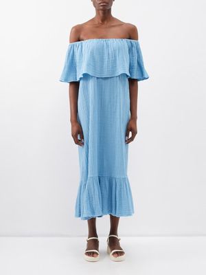 Anaak - Freya Off-the-shoulder Cotton Midi Dress - Womens - Light Blue