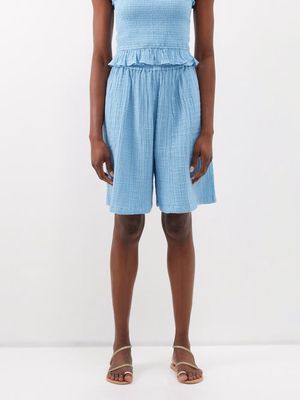 Anaak - Jhula Cotton-gauze Shorts - Womens - Light Blue