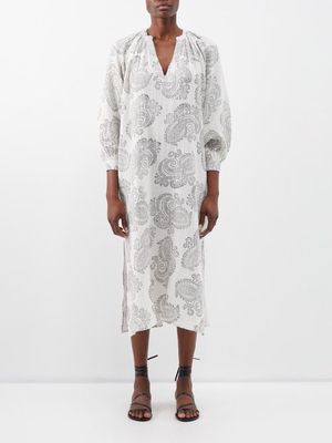 Anaak - Jhula Paisley-print Cotton Midi Dress - Womens - Black Print
