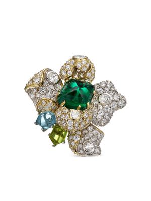 Anabela Chan 18kt gold vermeil Emerald Blossom gemstone ring - White