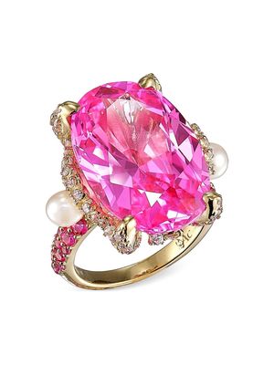 Anabela Chan 18kt gold vermeil Rose Mermaid gemstone and pearl ring - Pink
