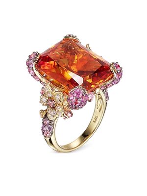 Anabela Chan 18kt white and yellow gold Imperial Cinderella sapphire and diamond cocktail ring - Orange