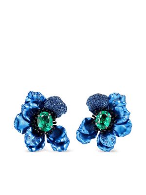 Anabela Chan 18kt white gold Poppy emerald and sapphire earrings - Blue