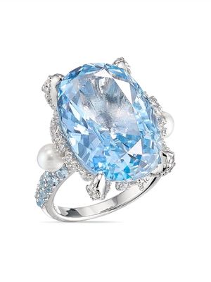 Anabela Chan 18kt white gold vermeil Baby Blue Mermaid gemstone and pearl ring