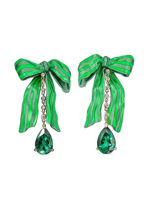 Anabela Chan 18kt white gold vermeil Bardot Bow emerald and diamond earrings - Green