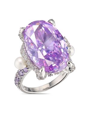 Anabela Chan 18kt white gold vermeil Lilac Mermaid gemstone and pearl ring - Purple
