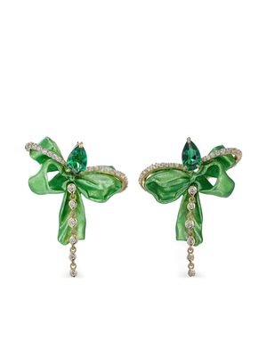 Anabela Chan 18kt yellow gold Cupid's Bow emerald earrings - Green