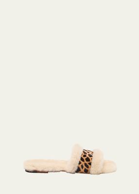 Anacletus Shearling Animal-Print Cozy Slide Sandals