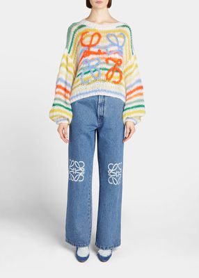 Anagram-Embroidered Stripe Mohair Sweater