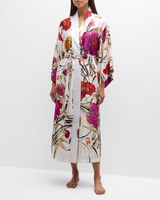 Anais Floral-Print Kimono-Sleeve Charmeuse Robe