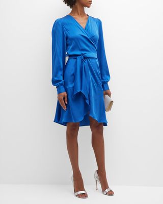 Ananda Blouson-Sleeve Silk Wrap Dress
