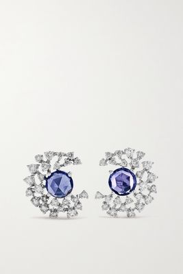 Ananya - Scatter 18-karat White Gold, Sapphire And Diamond Earrings - one size