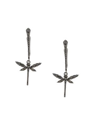 Anapsara 18kt white gold diamond small dragonfly drop earrings - Black