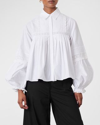 Anastasiya Pleated Pintuck Organic Cotton Shirt