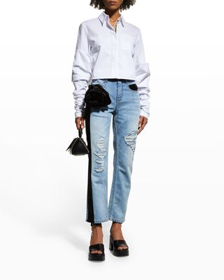Anatole Ruched Long-Sleeve Crop Shirt