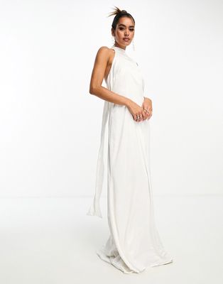 Anaya Bridal halterneck satin maxi dress in ivory-White