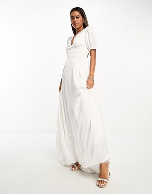 Anaya Bridal satin maxi dress with open back in ivory-White