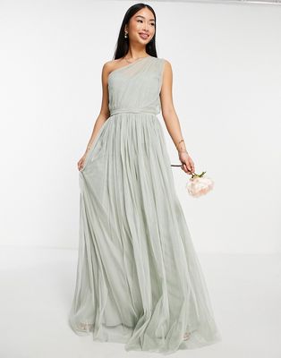 Anaya Bridesmaid tulle one shoulder maxi dress in sage green