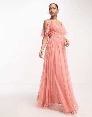 Anaya Bridesmaid v front back maxi dress in coral pink