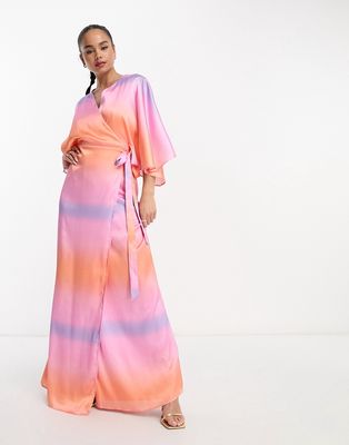 Anaya Kimono sleeve maxi wrap dress in Ombre Print-Multi