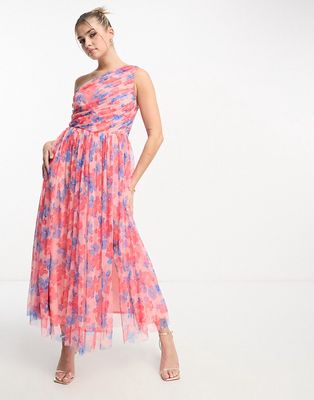 Anaya one shoulder tulle midaxi dress in floral print-Multi