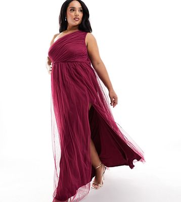 Anaya Plus Bridesmaid tulle one-shoulder maxi dress in berry-Red