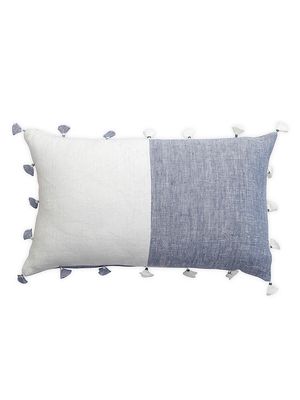 Anaya So Soft Linen Chambray Tassels Down Pillow - Blue And White - Blue And White