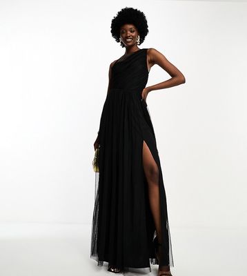 Anaya Tall Bridesmaid tulle one shoulder maxi dress in black