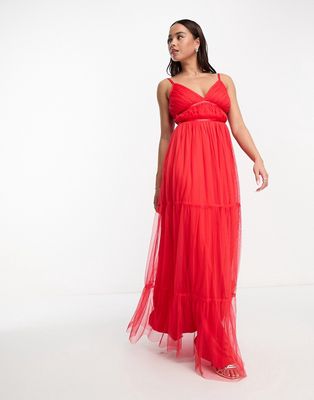 Anaya tulle maxi dress with tiered skirt in bright red